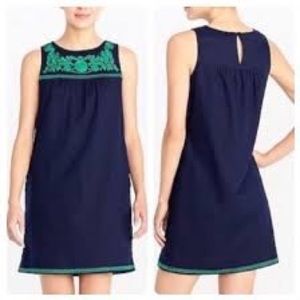 J. Crew Navy Embroidered Linen Tunic Shift Dress